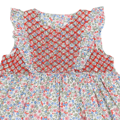 Korango - Cotton Floral Frill Smocked Dress - Red Floral