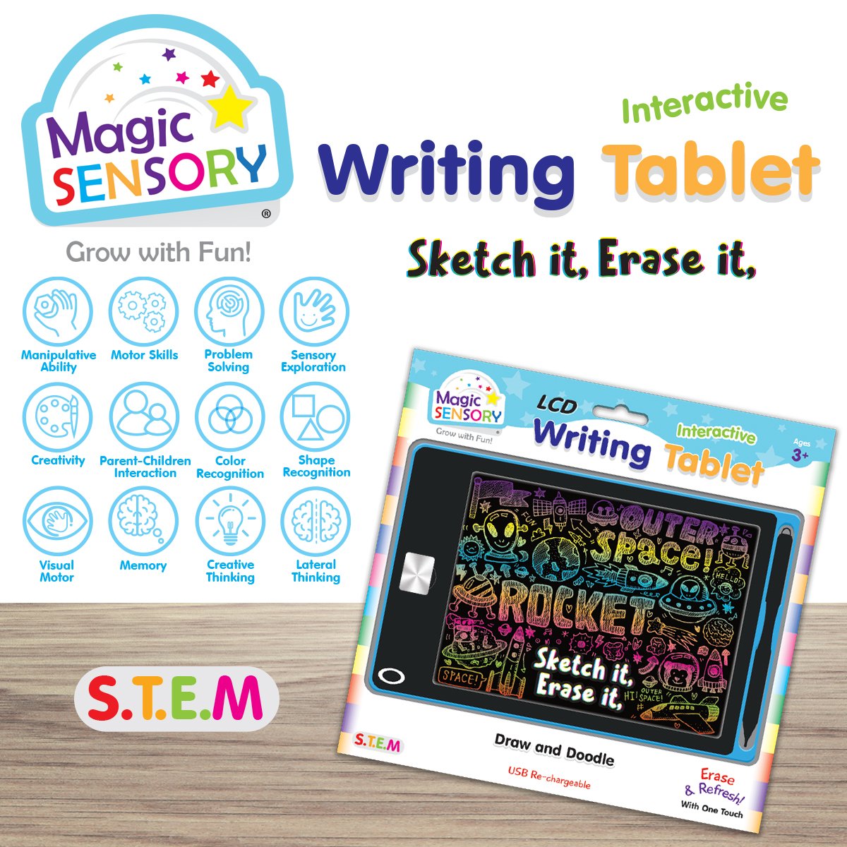 Magic Sensory - 8.5" Interactive LCD Writing Tablet (USB Rechargeable)