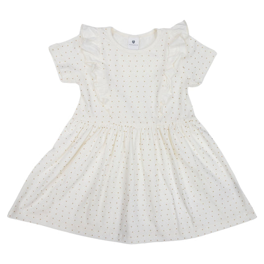 Korango - Cotton Dress Gold Spot on White