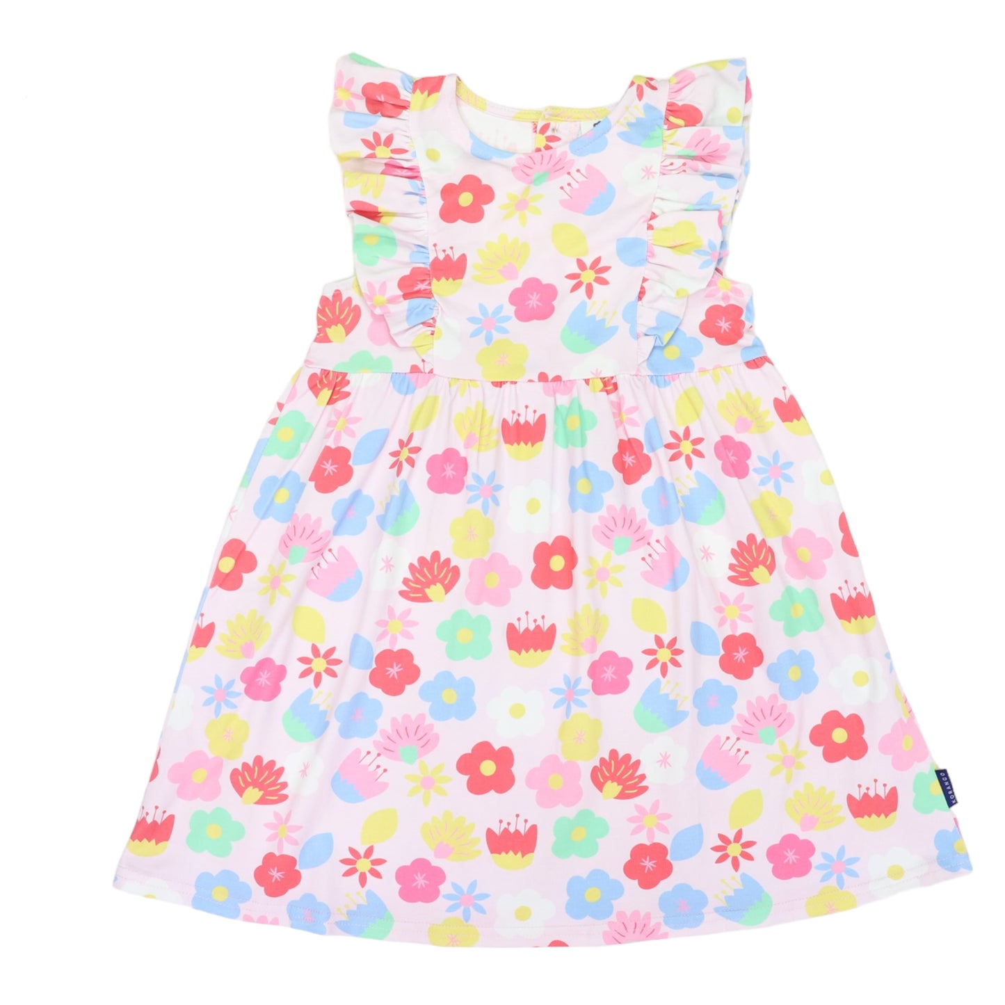 Korango - Flower Print Cotton Stretch Frill Dress Pink