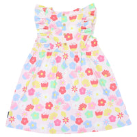 Korango- Flower Print Cotton Stretch Frill Dress Pink