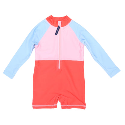 Korango - Contrast Long Sleeve Zip Swim Sunsuit Pink