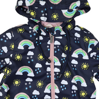 Korango-Sunshine & Rainbows, Polar Fleece Lined, Zip Rain Suit Peacoat