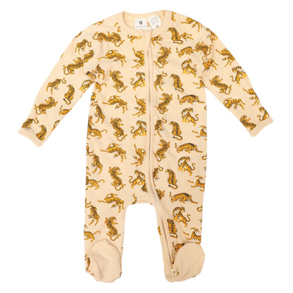Korango - Tiger Print Long Sleeve Zip Romper - Tapioca