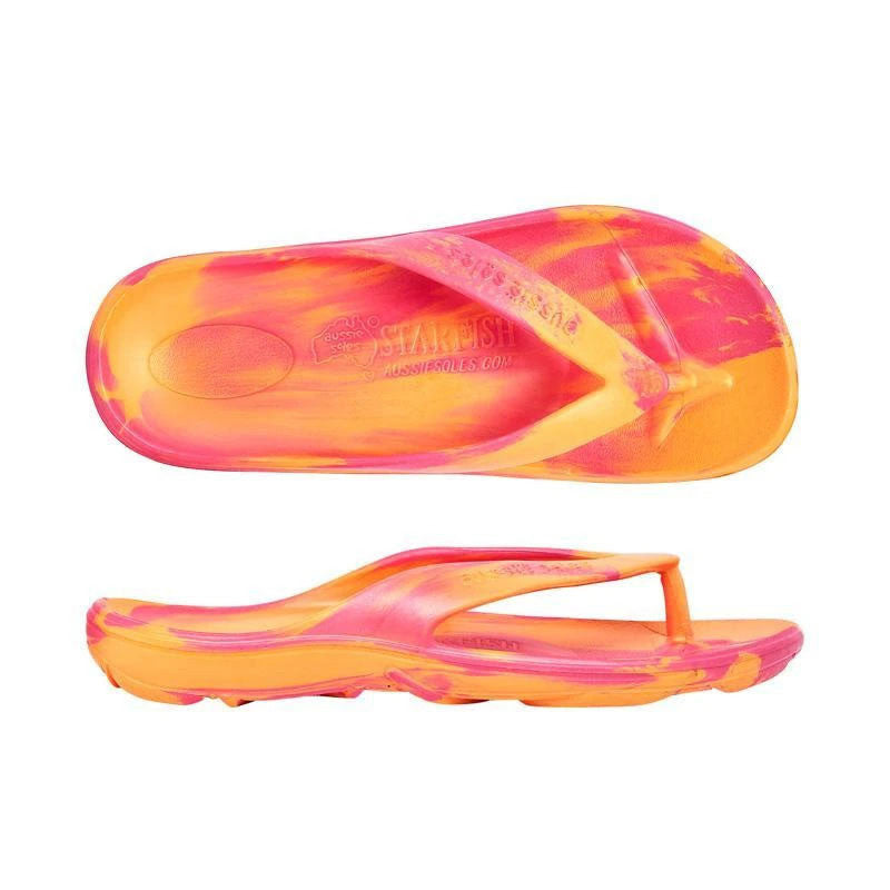 Aussie Soles -Starfish Junior Arch Support Thongs Pink-Orange