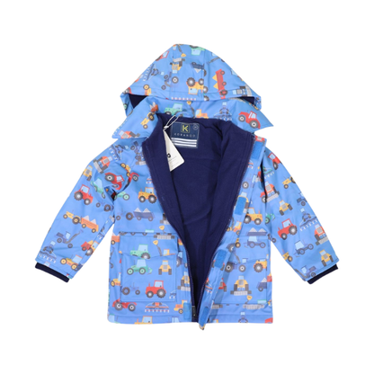 Korango - Farm Machine Print Raincoat - Blue