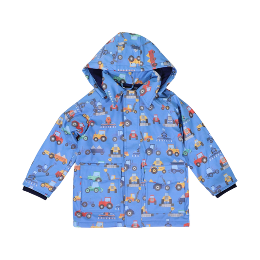 Korango - Farm Machine Print Raincoat - Blue