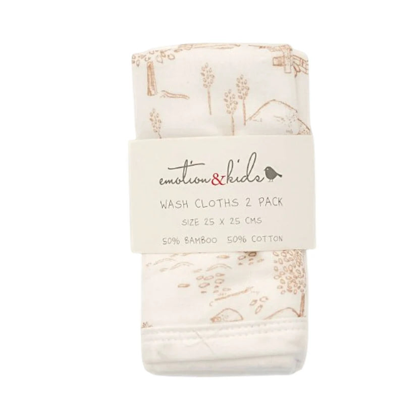 Emotion & Kids - Latte Vintage Farm Baby Washcloths - 2 Pack