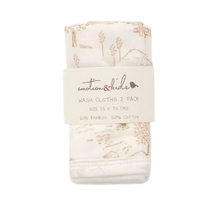 Emotion & Kids - Latte Vintage Farm Baby Washcloths - 2 Pack