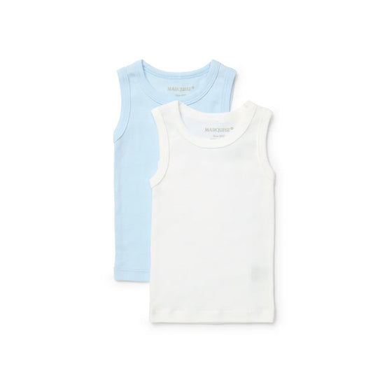 Marquise - Newborn Essentials Blue & White Singlet 2pk
