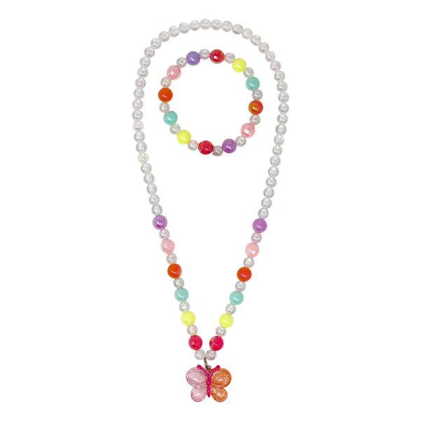 Pink Poppy- Butterfly Necklace & Bracelet Set
