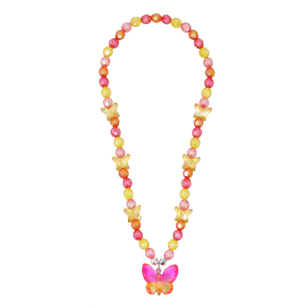 Pink Poppy- Rainbow Butterfly Necklace
