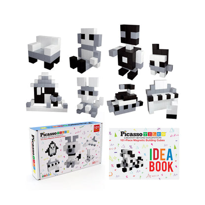 PicassoTiles - 101pcs Magnetic Puzzle Cube Set - Black and White
