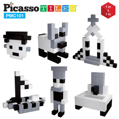 PicassoTiles - 101pcs Magnetic Puzzle Cube Set - Black and White