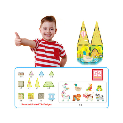 PicassoTiles - Farm Animal Magnet Tile Building Blocks with Magnetic Characters