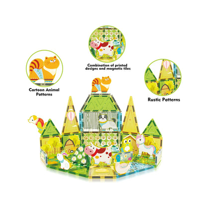 PicassoTiles - Farm Animal Magnet Tile Building Blocks with Magnetic Characters