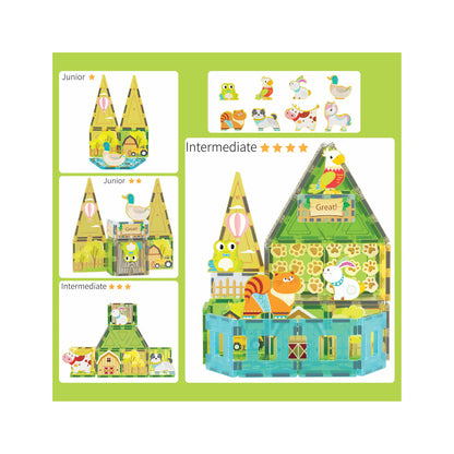 PicassoTiles - Farm Animal Magnet Tile Building Blocks with Magnetic Characters