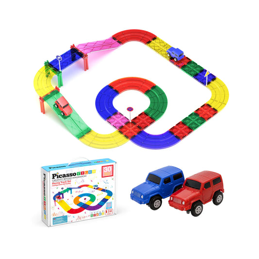 Picasso Tiles - 30pcs Magnetic Tiles Race Track Set