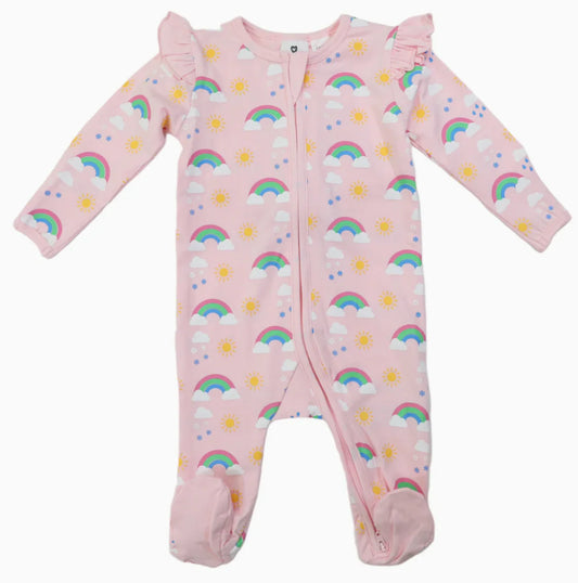 Korango - Sunshine & Rainbows Double Zip Onesie - Fairytale Pink
