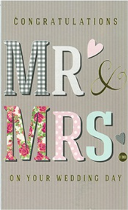 Congratulations Mr & Mrs - Card Apsley Wedding