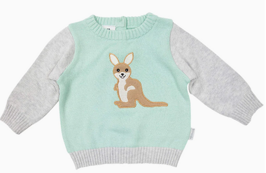 Korango - Knit Sweater with Kangaroo Applique- Mint