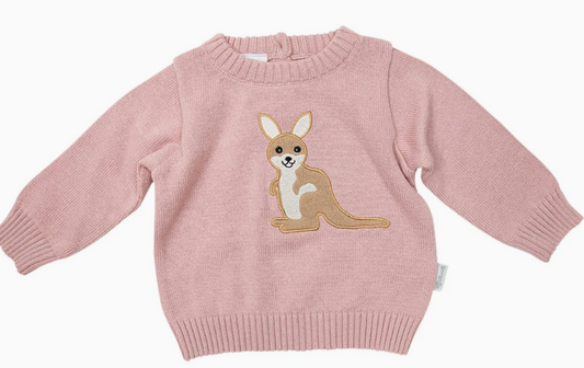 Korango - Knit Sweater with Kangaroo Applique Pink