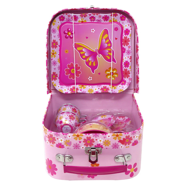 Pink Poppy- Vibrant Tin Tea Set in Carry Case