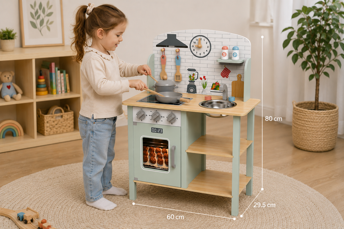 Tooky Toy Wooden Play Kitchen with Accessories
