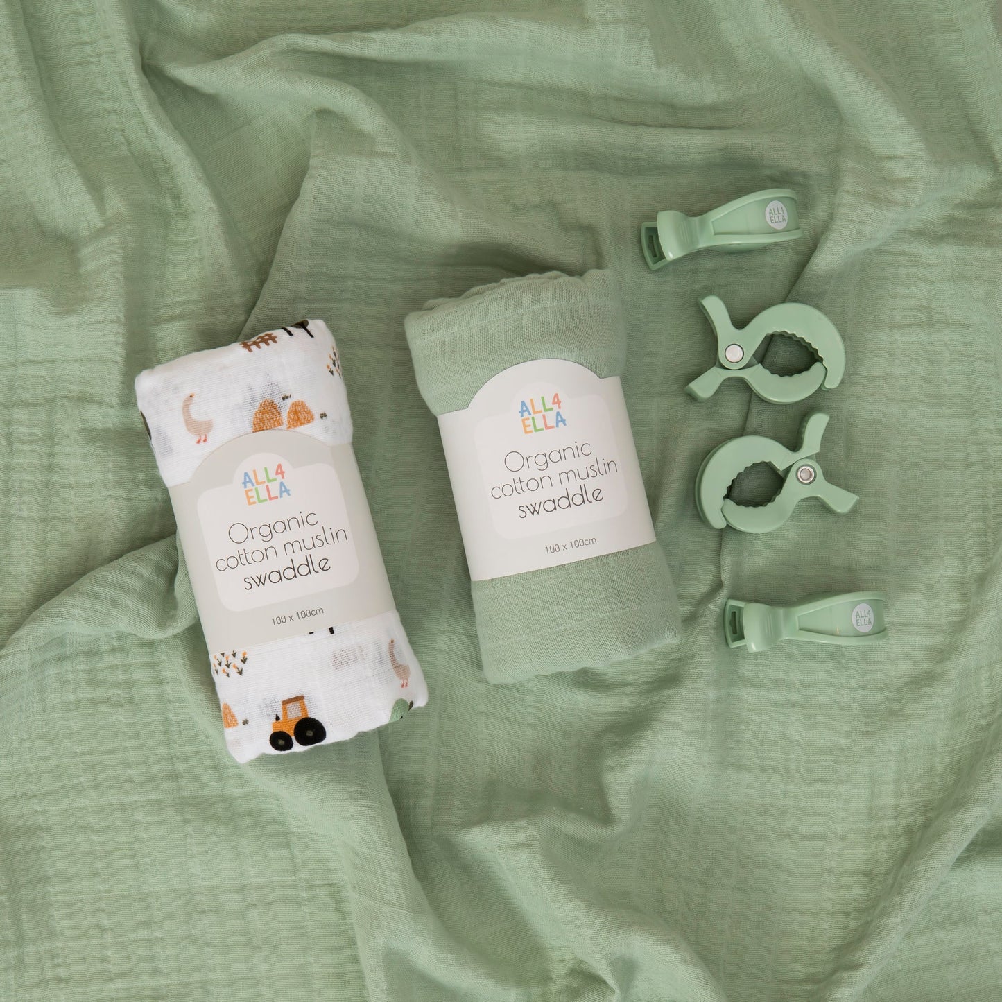 All4Ella - Organic Swaddles & Pegs Gift Set