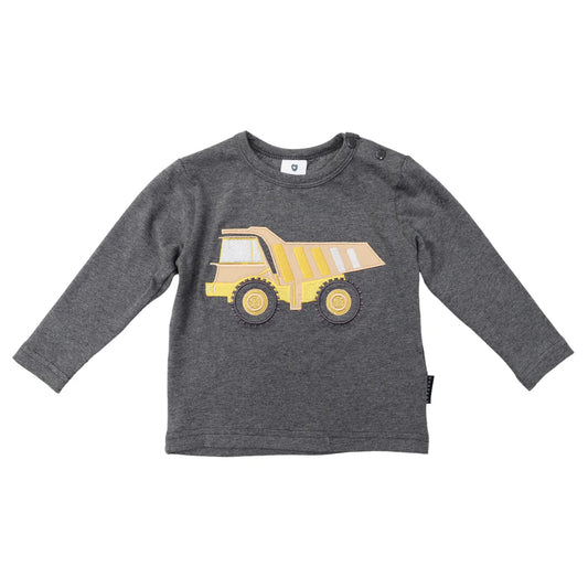 Korango - Long Sleeve Applique Truck Tee - Charcoal
