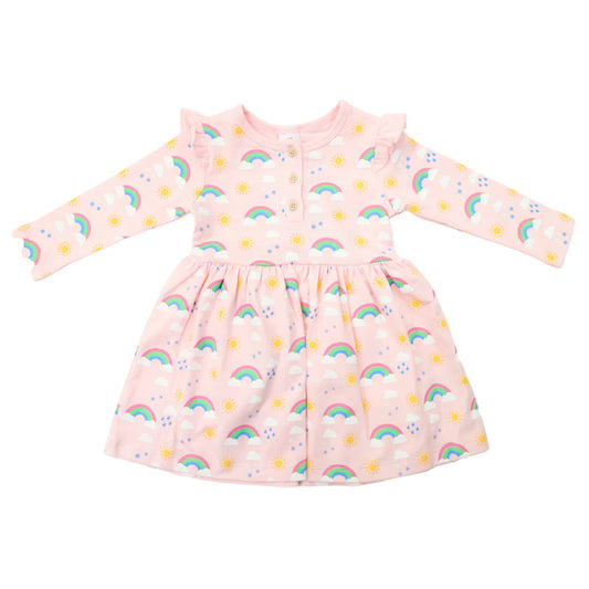 Korango - Rainbow Print Cotton Stretch Dress Baby - Fairytale Pink