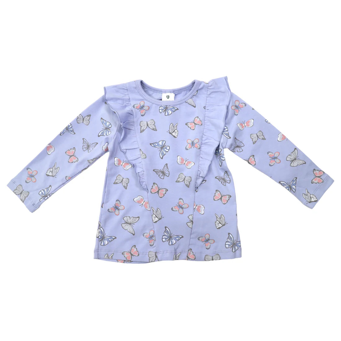 Korango - Butterfly Print Tee with Frill - Blue Heron