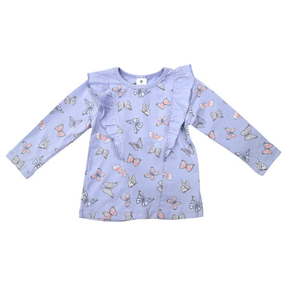Korango - Butterfly Print Tee with Frill - Blue Heron