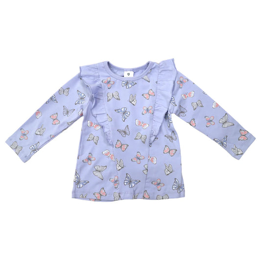 Korango - Butterfly Print Tee with Frill - Blue Heron