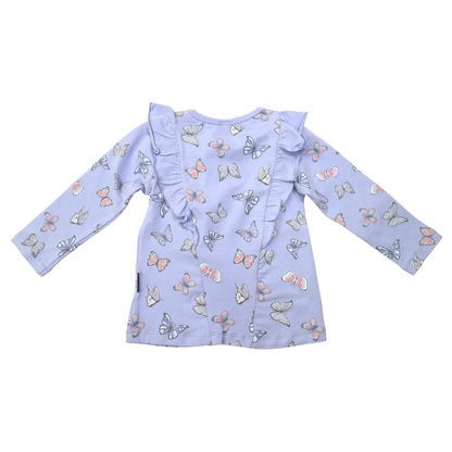 Korango - Butterfly Print Tee with Frill - Blue Heron