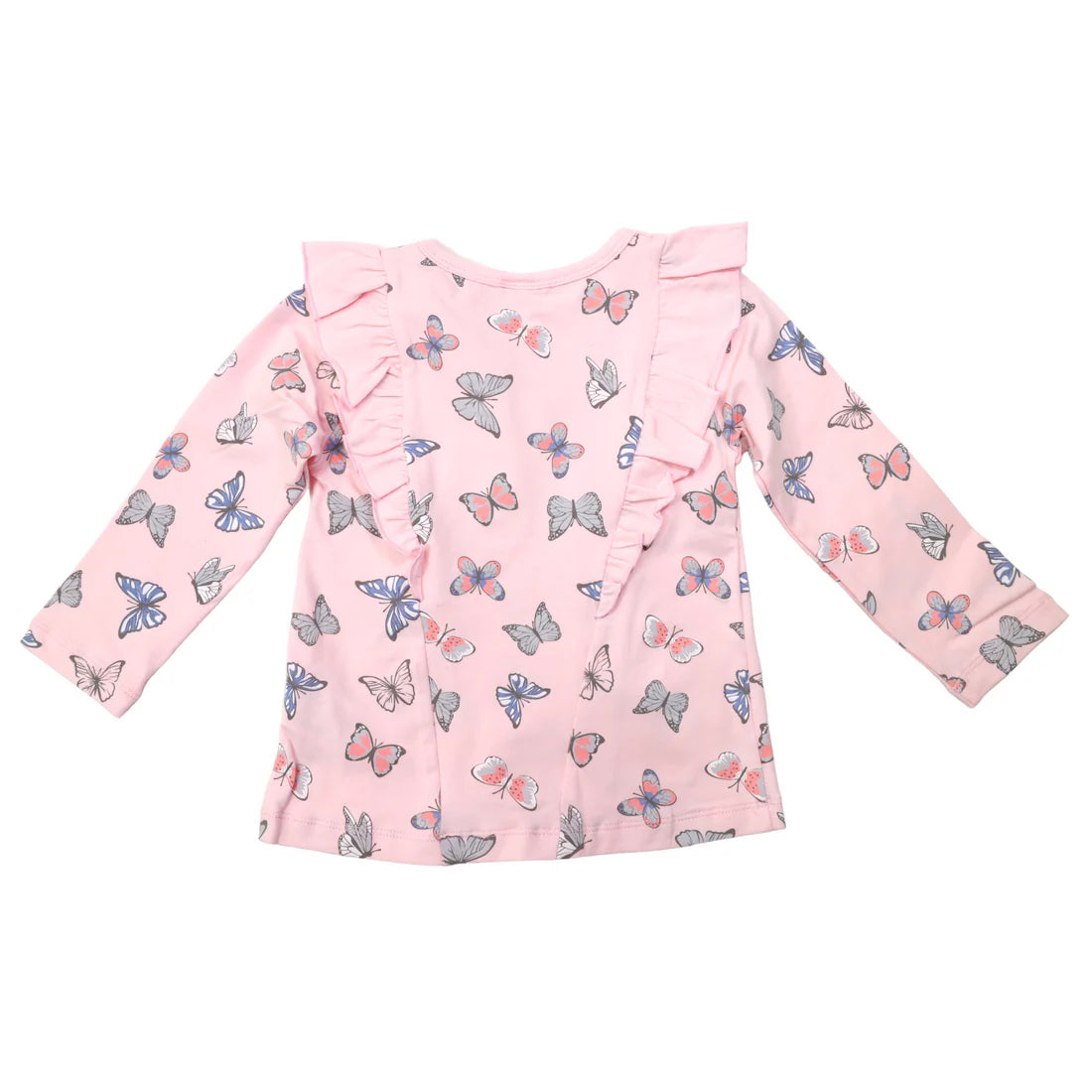 Korango - Butterfly Print Tee with Frill - Fairy-tale Pink