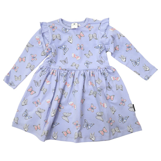 Korango - Butterfly Print Long Sleeve Dress - Blue Heron