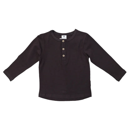 Korango - Classic Long Sleeve Henley Tee - Charcoal