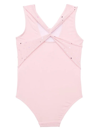 Flo- Alice Sequin Mesh Cross Back Leotard Pink