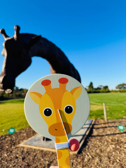 Wooden Elephant & Giraffe Paddle Ball
