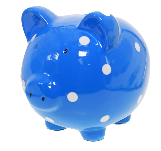 Ceramic Piggy Bank Blue Polka Dot