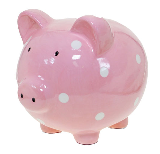 Ceramic Piggy Bank Pink Polka Dot