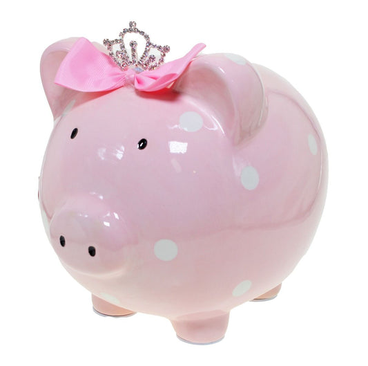 Ceramic Piggy Bank Pink Polka Dot Princess