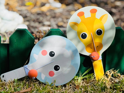 Wooden Elephant & Giraffe Paddle Ball