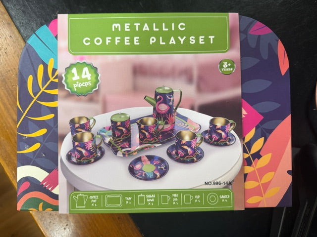 Metallic Exotic Bird Tea Set in Case