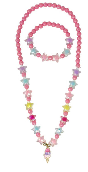 Pink Poppy- Ice Cream Charm Necklace & Bracelet Set