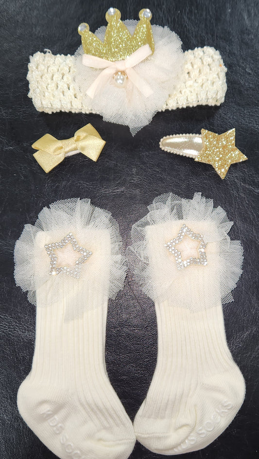 Precious Princess :Baby Socks, hairclips and Headband Set