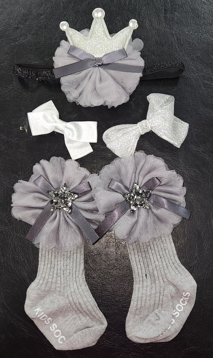 Precious Princess :Baby Socks, hairclips and Headband Set