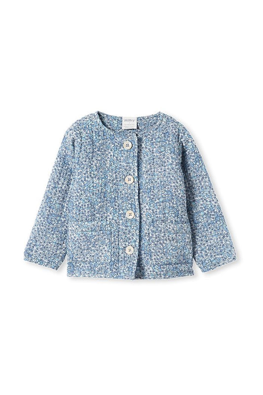Milky - Quilted Baby Jacket - Blue Floral - 3-6 months