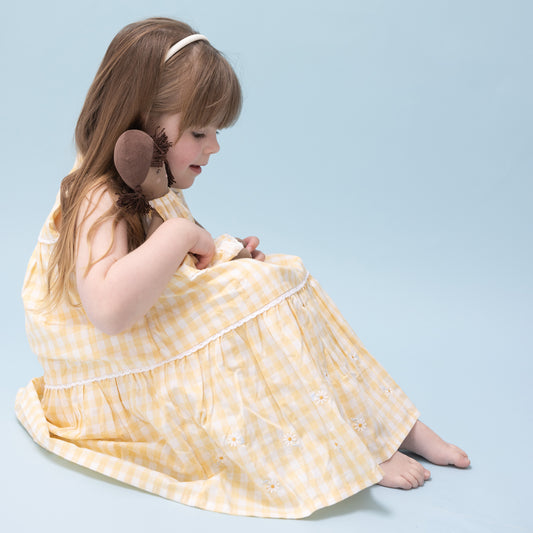 Albetta- Daisy Embroidered Tiered Gingham Dress
